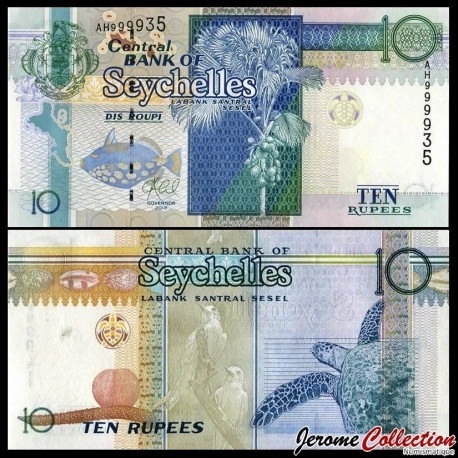 SEYCHELLES - Billet de 10 Roupies - Cocotier / Tortue - 2013 – P42 – JeromeCollection