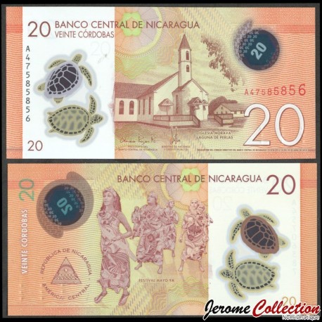 NICARAGUA - Billet de 20 Córdobas - Église / Tortue - 08.04.2019 – P210b – JeromeCollection