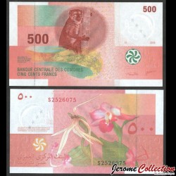COMORES - Billet de 500 francs - Singe Maki - 2020