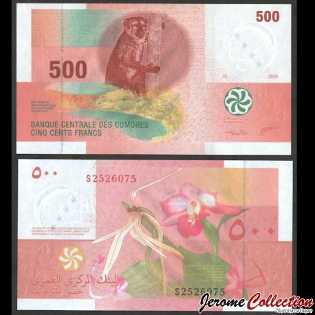 COMORES - Billet de 500 francs - Singe Maki - 2020 – P15c – JeromeCollection