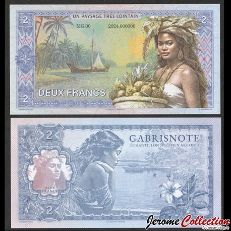 TAHITI (Un paysage très lointain) - Billet de 2 Francs - Tahitienne / Bateau - MG.00 - 2024 – Tahiti1a –