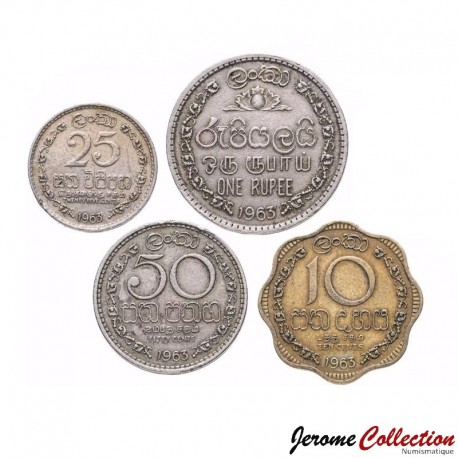 SRI LANKA / Ceylan - SET / LOT de 4 PIECES de 10 25 50 Cents 1 Roupies - 1963 – Km130 131 132 133 – JeromeCollection