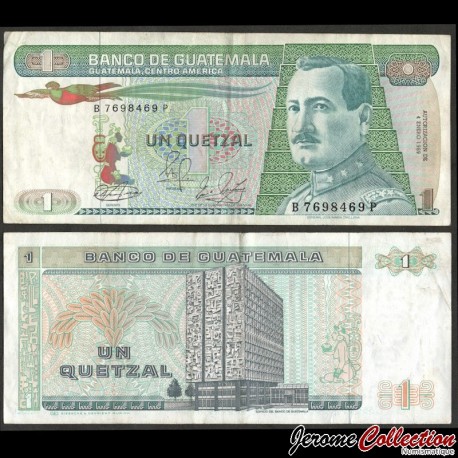 GUATEMALA - Billet de 1 Quetzal - Général José María Orellana - Suffixe P - 1989 – P66a6 – JeromeCollection