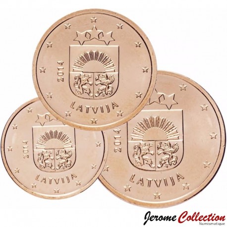 LETTONIE - SET / LOT de SET / LOT de 3 PIECES de 1 2 5 Centimes - Armoiries de la Lettonie - 2014 – Km150 151 152 –