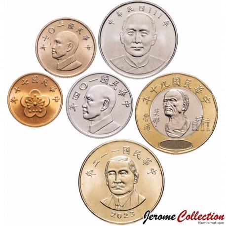 TAIWAN - SET / LOT de 6 PIÈCES - 0.5 1 5 10 20 50 Yuan - 1981 / 2023 – Y550 551 552 565 568 574 – JeromeCollection