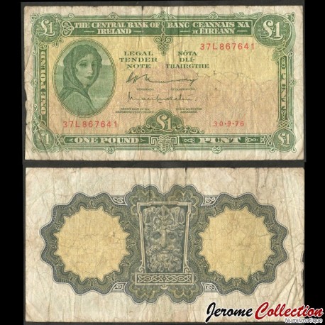 IRLANDE - Central Bank of Ireland - 1 Pound - Lady Hazel Lavery - 30.09.1976 – P64d – JeromeCollection
