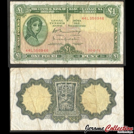 IRLANDE - Central Bank of Ireland - 1 Pound - Lady Hazel Lavery - 30.09.1976 – P64d – JeromeCollection