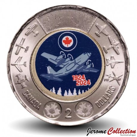 CANADA - PIECE de 2 DOLLARS - 100 ans de l’Aviation royale canadienne / Roi Charles III - Colorisée - 2024 – N434077 –