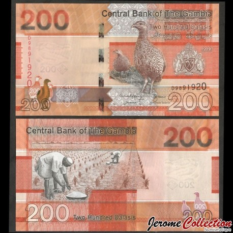 GAMBIE - Billet de 200 Dalasis - Pintade de Numidie - 2023 – P42c – JeromeCollection