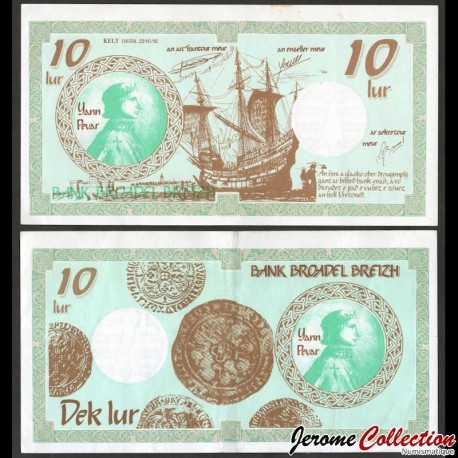 BRETAGNE / Bank Broadel Breizh - Billet de 10 LUR - Jean IV de Bretagne - 1992 – N449350 – JeromeCollection