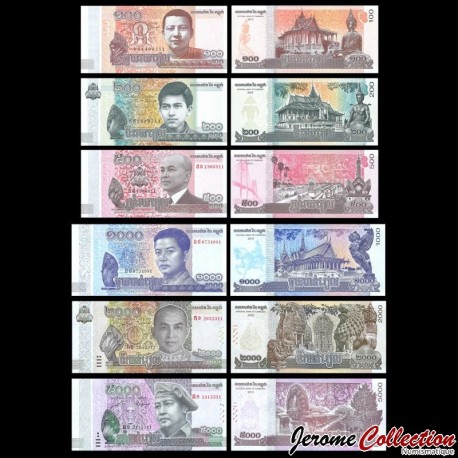 CAMBODGE - SET / LOT de 6 Billets de 100 200 500 1000 2000 5000 Riels - 2014 / 2022 – P65 65A 66 67 67A 68 –