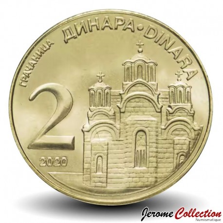 SERBIE - PIECE de 2 Dinara - Monastère de Gračanica - 2020 – Km55 – JeromeCollection