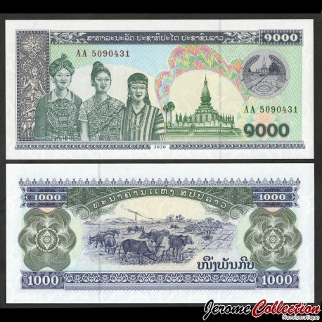 LAOS - Billet de 1000 Kip - Pagode de Pha That Luang - 2020 – P32Ac – JeromeCollection