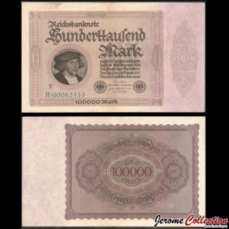 ALLEMAGNE / REICHSBANKNOTE - Billet de 100000 Mark - 8 CH - Portrait de Georg Giese - T - 01.02.1923 – P83c –