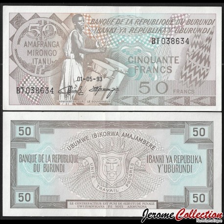 BURUNDI - Billet de 50 Francs - Musicien - 01.05.1993 – P28c4 – JeromeCollection