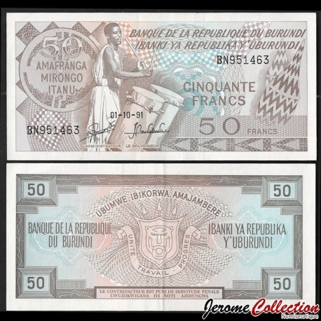BURUNDI - Billet de 50 Francs - Musicien - 01.10.1991 – P28c3 – JeromeCollection