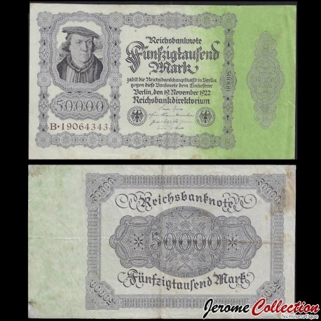 ALLEMAGNE / REICHSBANKNOTE - Billet de 50000 Mark - Bürgermeister Brauweiler - 19.11.1922 – P79a – JeromeCollection