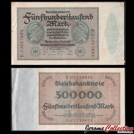 ALLEMAGNE - REICHSBANKNOTE - Billet de 500000 Mark - 2 n° de Série au dos - 01.05.1923 – P88a – JeromeCollection
