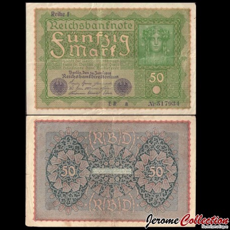 ALLEMAGNE / REICHSBANKNOTE - Billet de 50 Mark - Reihe 1 - 24.06.1919 – P66a – JeromeCollection
