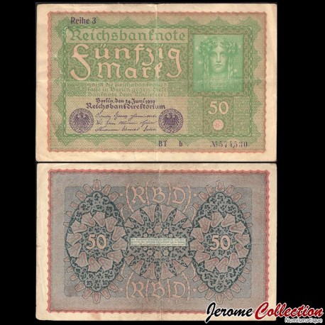ALLEMAGNE / REICHSBANKNOTE - Billet de 50 Mark - Reihe 3 - 24.06.1919 – P66c – JeromeCollection