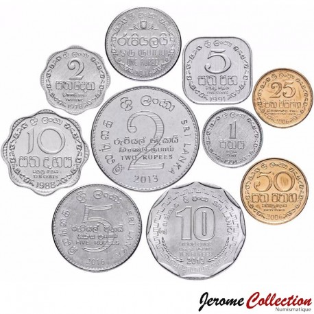 SRI LANKA - SET / LOT de 10 PIECES de 1 2 5 25 50 Cents 1 2 5 10 Roupies - 1975 / 2017 – Km135 136 137 138 139 140 141