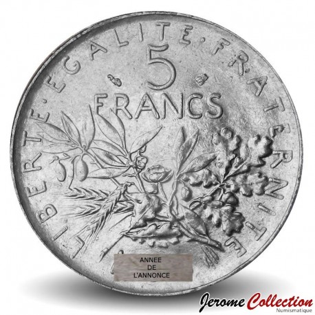 FRANCE - PIECE de 5 Francs - Semeuse - (Graveur Pierre Rodier) - 1995 – Km942 – JeromeCollection