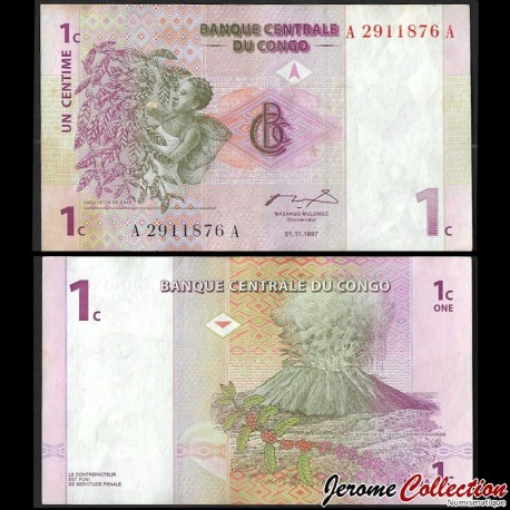 CONGO - Billet de 1 Centime - Volcan Nyiragongo - 1997 – P80 – JeromeCollection