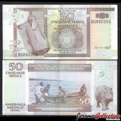 BURUNDI - Billet de 50 Francs - Hippopotame - 1.11.2007 – P36g – JeromeCollection