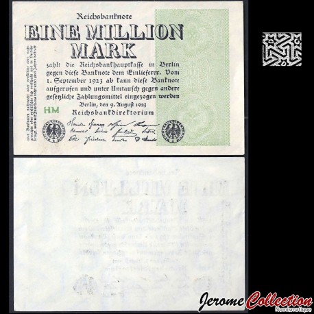 ALLEMAGNE / REICHSBANKNOTE - Billet de 1000000 Mark - 09.08.1923 – P102a – JeromeCollection