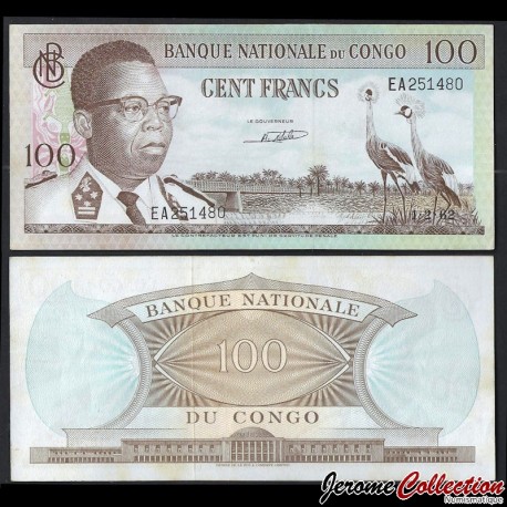 CONGO - Billet de 100 Francs - Joseph Kasa-Vubu - 1.2.1962 – P6a4 – JeromeCollection