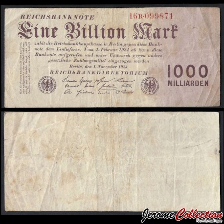 ALLEMAGNE / REICHSBANKNOTE - Billet de 1000 Milliarden Mark - Uniface - 1.11.1923 – P129b1 – JeromeCollection