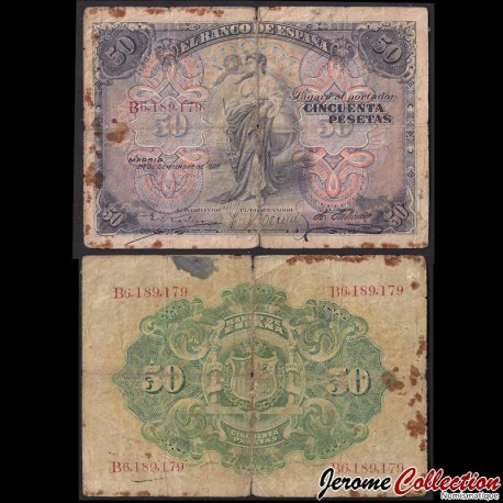 ESPAGNE - Billet de 50 Pesetas - Femme allégorique - 24.09.1906 – P58 – JeromeCollection