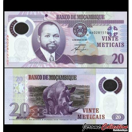MOZAMBIQUE - Billet de 20 Meticais - Polymer - Rhinoceros - 2011