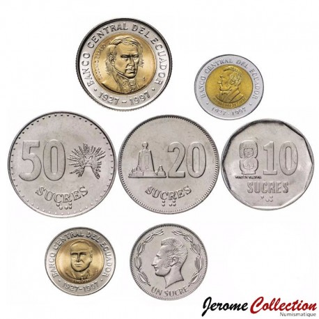 EQUATEUR - SET / LOT de 7 PIECES - 1 10 20 50 100 500 1000 Sucres - 1988 / 1997 – Km89 92 93 94 101 102 103 –