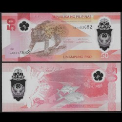 PHILIPPINES - Billet de 50 Piso - Chat léopard Visayan - Polymer - 2025
