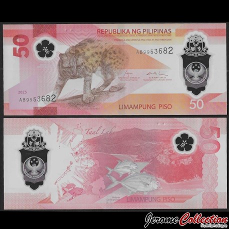PHILIPPINES - Billet de 50 Piso - Chat léopard Visayan - Polymer - 2025 – P237 – JeromeCollection