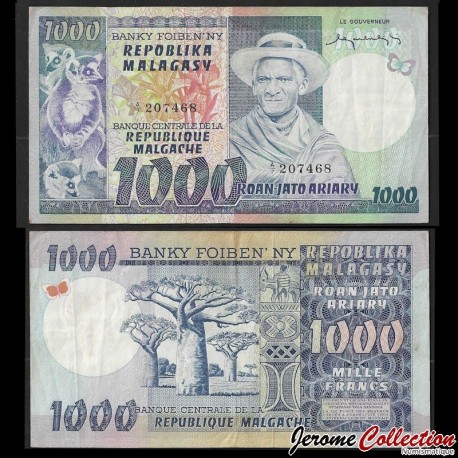 MADAGASCAR - Billet de 1000 Francs / 200 Ariary - Lémuriens - 1975 – P65 – JeromeCollection