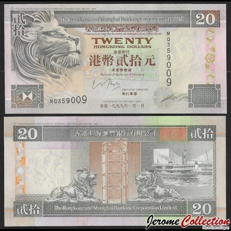 HONG KONG - HSBC - Billet de 20 Dollars - Tour de l'horloge - 1999 – P201d2 – JeromeCollection