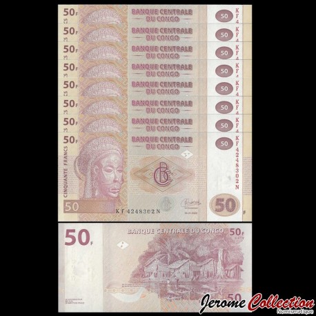 CONGO - Lot de 10 Billets de 50 Francs - Imprimeur HDM - 04.01.2022 (2024) – P97A3 – JeromeCollection