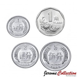 CHINE - SET / LOT de 4 PIECES de 1 2 5 Fen - 1 Jiao - 1955 / 2000