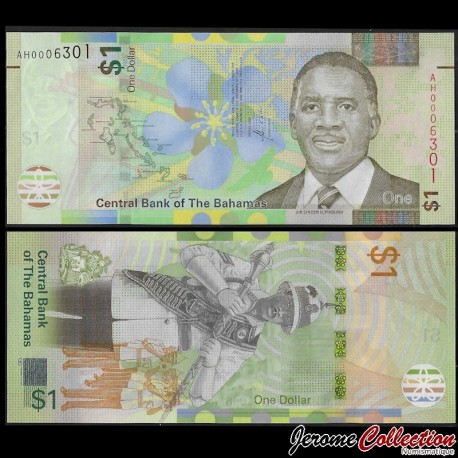 BAHAMAS - Billet de 1 Dollar - Sir Lynden O. Pindling - Hybride - 2024 – P77b – JeromeCollection