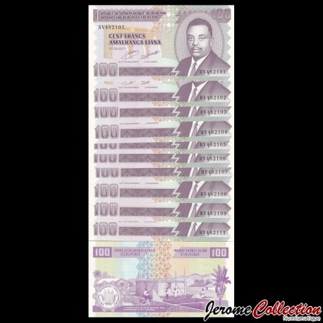 BURUNDI - Lot de 10 Billets de 100 Francs - 1.09.2011 – P44b – JeromeCollection