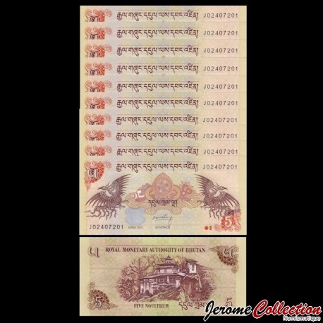 BHOUTAN- Lot de 10 Billets de 5 Ngultrum - Le Taktsang de Paro - 2011 – P8 – JeromeCollection