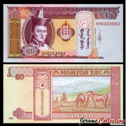 MONGOLIE- Lot de 10 Billets de 20 Tögrög - Sukhe Bataar / Chevaux - 2011