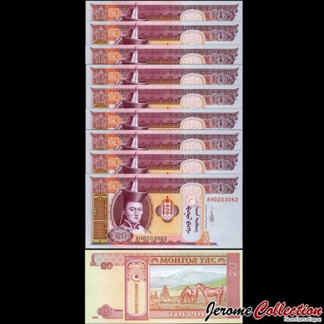 MONGOLIE- Lot de 10 Billets de 20 Tögrög - Sukhe Bataar / Chevaux - 2011 – P63f – JeromeCollection