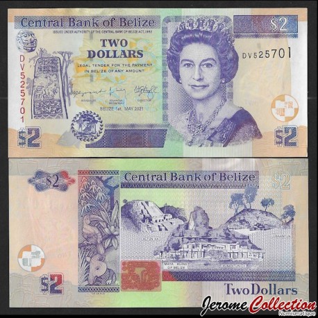 BELIZE - Billet de 2 Dollars - Ruines mayas du Belize - 01.05.2021 – P66g – JeromeCollection