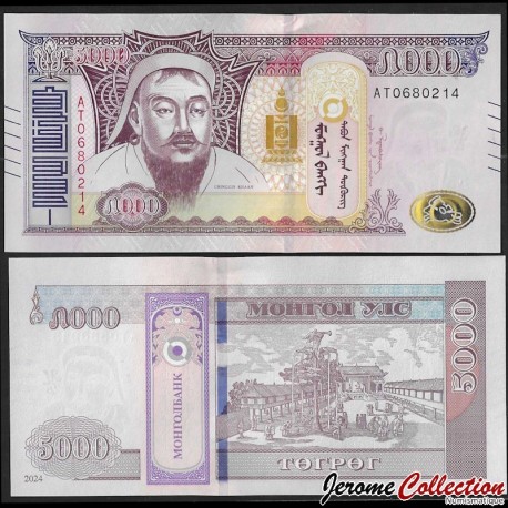MONGOLIE - Billet de 5000 Tögrög - Gengis Khan - 2024 – P76 – JeromeCollection