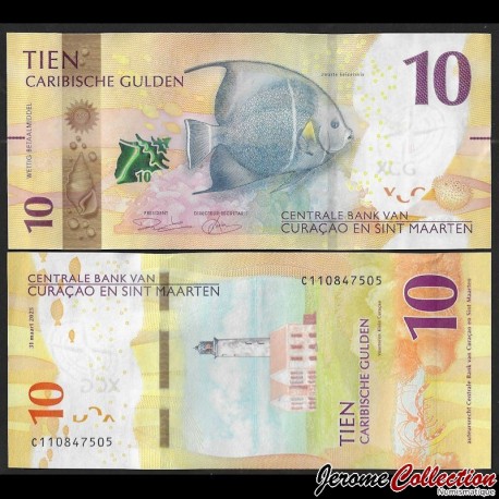 CURACAO ET SAINT MARTIN - Billet de 10 FLORIN CARIBEEN - Poisson-ange - 31.03.2025 – P1 – JeromeCollection