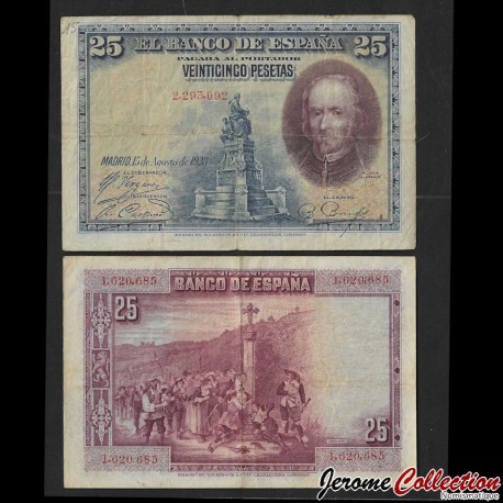 ESPAGNE - Billet de 25 Pesetas - Pedro Calderón de la Barca - SANS Lettre - 1928 – P74a – JeromeCollection