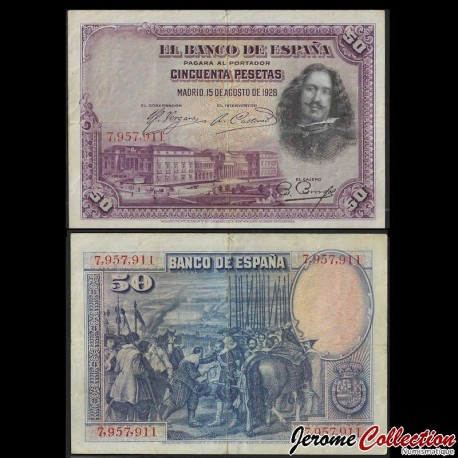 ESPAGNE - Billet de 50 Pesetas - Velázquez - Sans LETTRE - 15.08.1928 – P75a – JeromeCollection